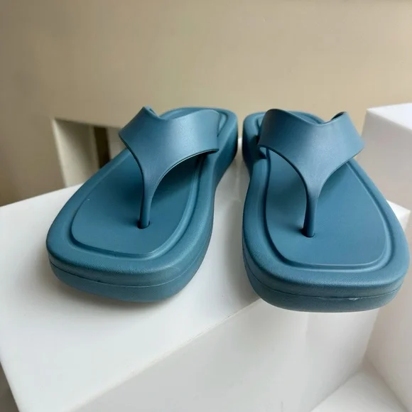 Jeffrey Campbell Anthropologie Darcie Platform Turquoise Blue Flip Flops Size 9 - Picture 6 of 11